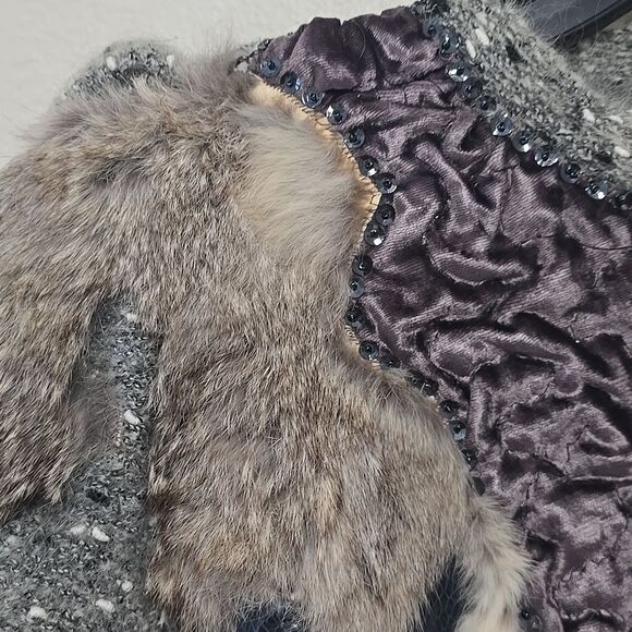 Vintage SWEATER Wool, Buttoned (M, ) Cardigan - multi/media/lapis lazuli/fur - Picture 2 of 11